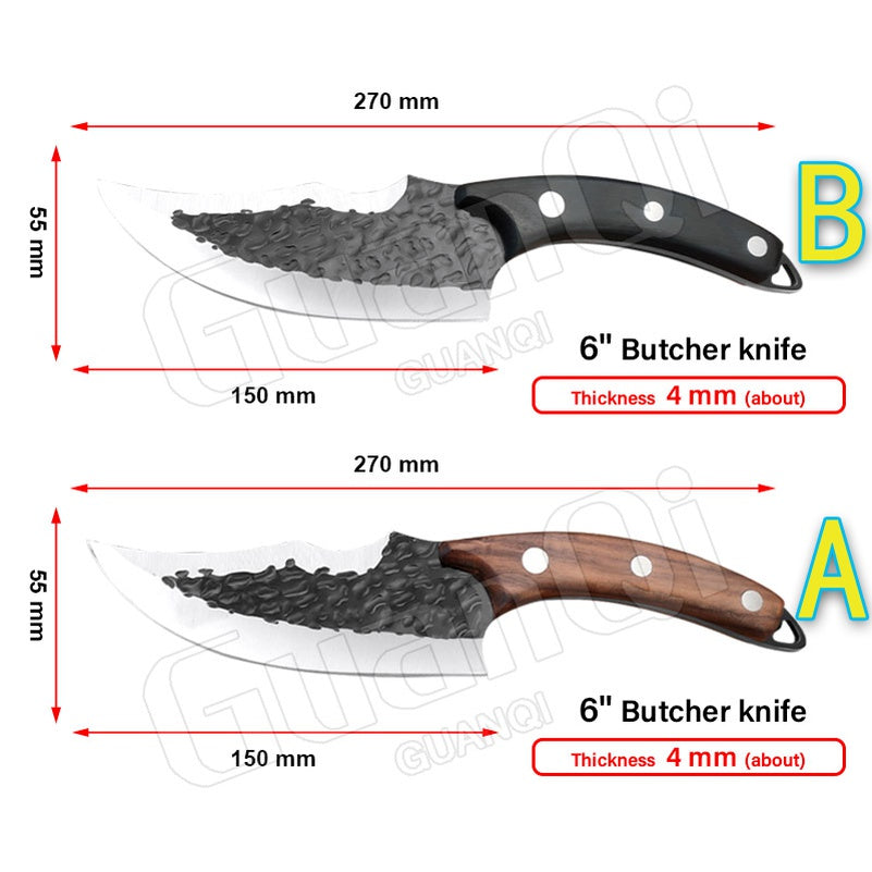 Handmade Forged 6 Inch Boning Knife High-carbon Clad Steel Meat Cleaver Kitchen Knife Outdoor Sliced Killing Fish Cutting Meat Butcher Knife Portable Meat Cleaver Kitchen Knife Professional Chef Knife Special Deboning Slaughter Knife