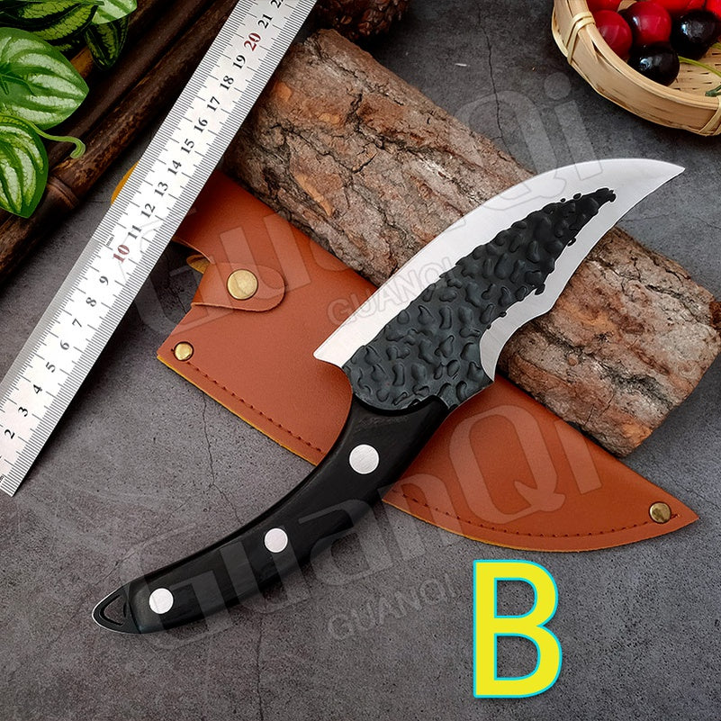 Handmade Forged 6 Inch Boning Knife High-carbon Clad Steel Meat Cleaver Kitchen Knife Outdoor Sliced Killing Fish Cutting Meat Butcher Knife Portable Meat Cleaver Kitchen Knife Professional Chef Knife Special Deboning Slaughter Knife