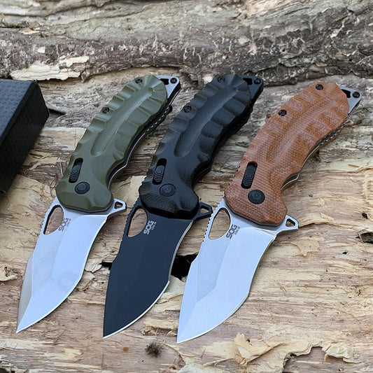 SOG Kiku XR Outdoor Folding Knife 3.03" CTS-XHP Satin Plain Blade, Natural Linen Micarta Handles - XR Lock - 12-27-01-57