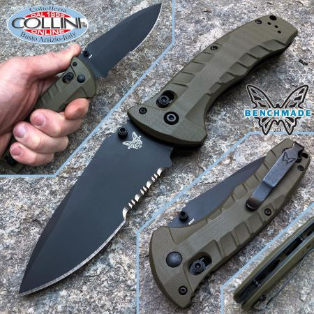 Benchmade - Turret 980 Benchmade Tactical Folding Knife CPM-S30V Drop-Point Blade Hunting Survival Edc Tool Manual Open Full Serrated Blade Pocket Knife