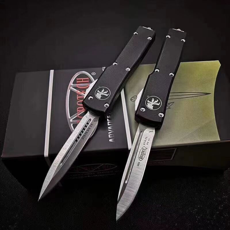 Microtech 147-10APOD UTX-70 AUTO OTF Knife 2.41" Apocalyptic Double Edge Dagger Blade, OD Green Aluminum Handles，Outdoor Camping Tool