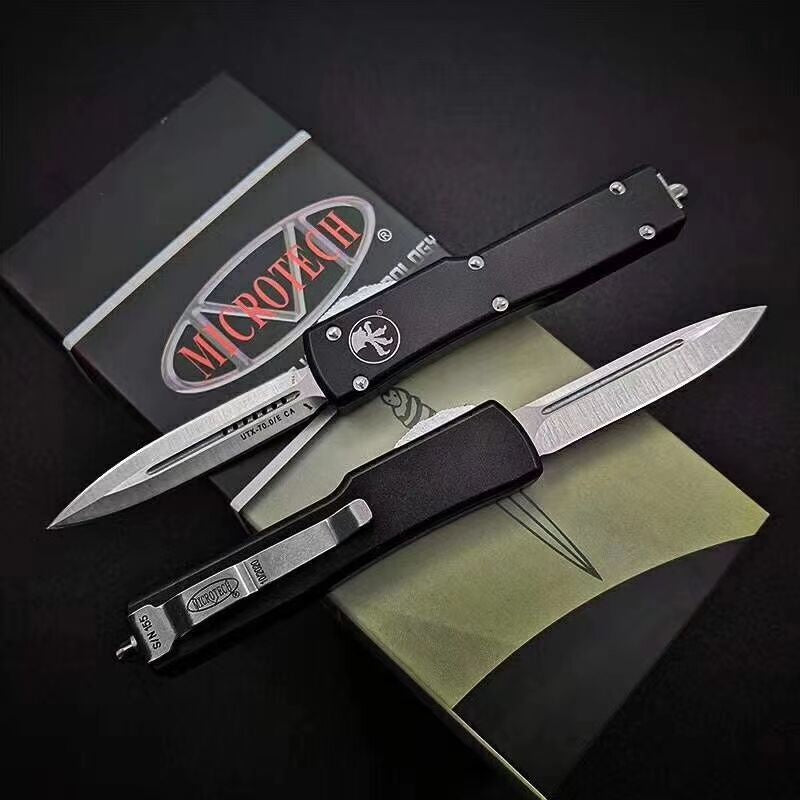 Microtech 147-10APOD UTX-70 AUTO OTF Knife 2.41" Apocalyptic Double Edge Dagger Blade, OD Green Aluminum Handles，Outdoor Camping Tool