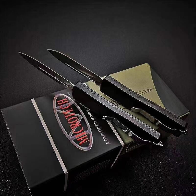 Microtech 147-10APOD UTX-70 AUTO OTF Knife 2.41" Apocalyptic Double Edge Dagger Blade, OD Green Aluminum Handles，Outdoor Camping Tool