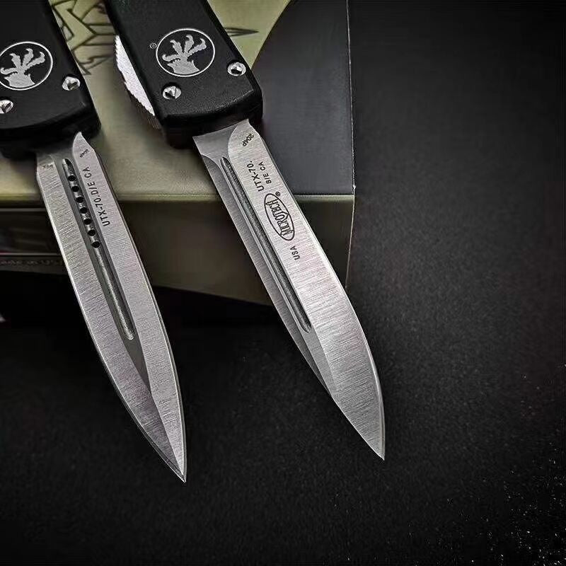 Microtech 147-10APOD UTX-70 AUTO OTF Knife 2.41" Apocalyptic Double Edge Dagger Blade, OD Green Aluminum Handles，Outdoor Camping Tool