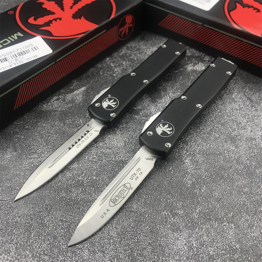 Microtech 147-10APOD UTX-70 AUTO OTF Knife 2.41" Apocalyptic Double Edge Dagger Blade, OD Green Aluminum Handles，Outdoor Camping Tool