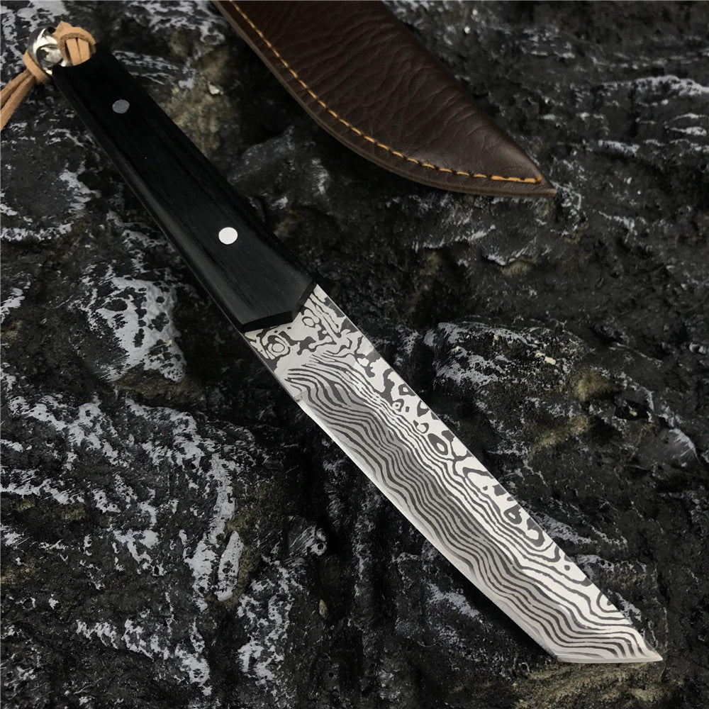 High Hardness JAPAN SAMURAI TANTO Katana Fixed Blade Tactical Hunting Knife Wood Handle Survival Gear Straight Knives Gift Leather Sheath