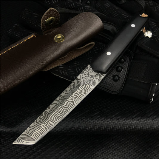High Hardness JAPAN SAMURAI TANTO Katana Fixed Blade Tactical Hunting Knife Wood Handle Survival Gear Straight Knives Gift Leather Sheath