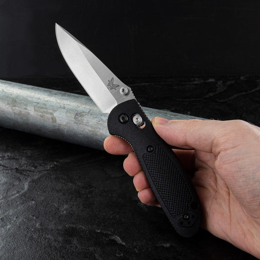 Benchmade Mini Griptilian AXIS Lock Folding Knife 2.91" S30V Satin Drop Point Plain Blade, Black Noryl GTX Handles - 556-S30V Tactical hunting camping pocket knife