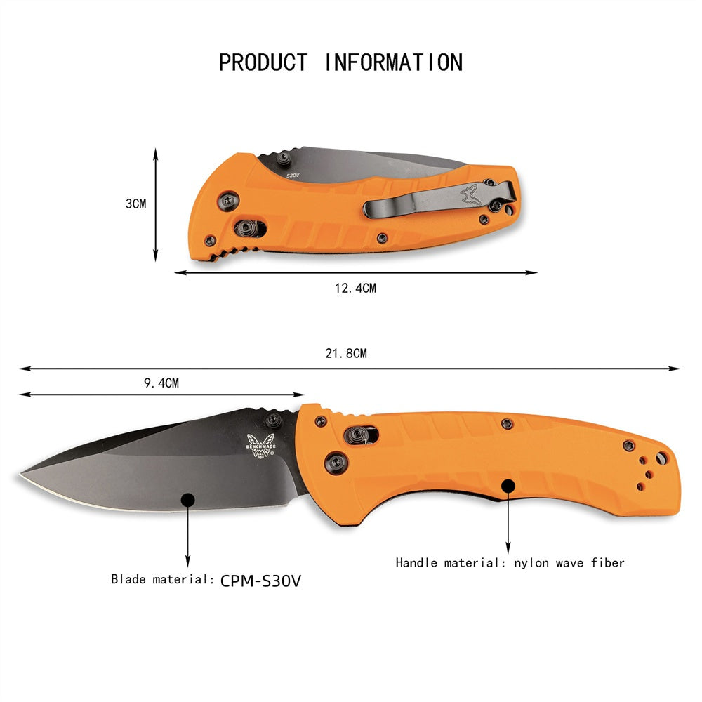 Tactical Benchmade - Turret 980, Pocket EDC Folding Knife, CPM-S30V Drop-Point Blade, Manual Open, Axis Locking Mechanism，Coated, Serrated, 980SBK Turret Assisted Knives Outdoor Camping Survival Tool