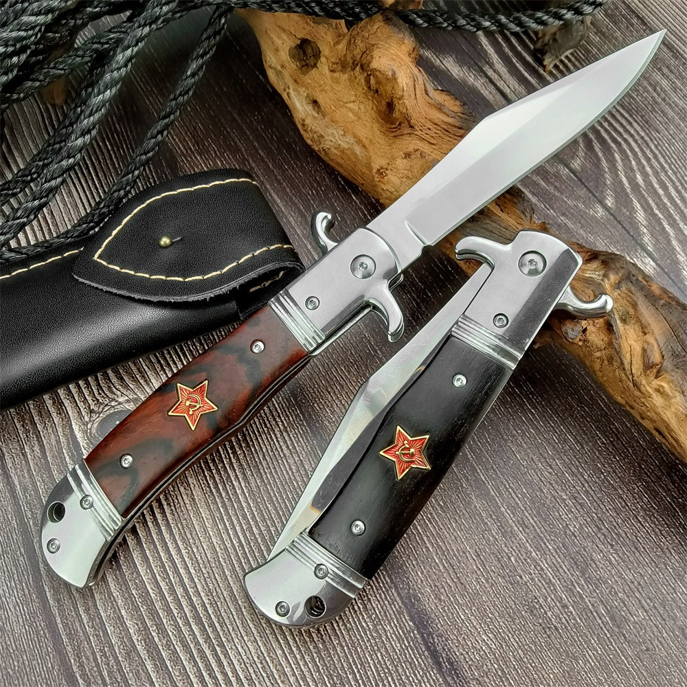 2022 New Russia Finka NKVD KGB AUTO OTF Stiletto Italian Style Automatic Knife AKC Spring Assisted Side Jump Knife Flick Knife 440C Stainless Steel Blade Camping Hunting  Knives