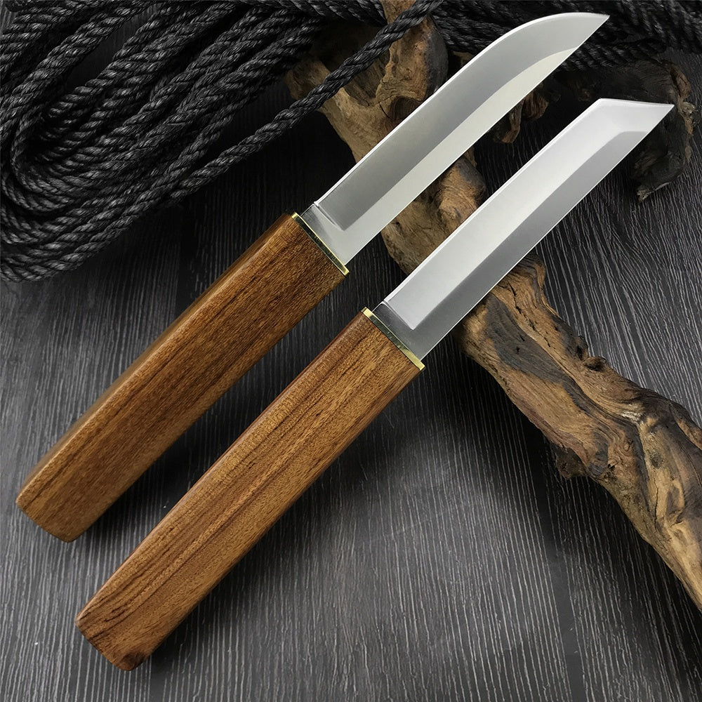 HUAAO 2Pcs set Black Whirlwind Tactical Katana Knife Fixed Blade Hunting Knife Rosewood Handle D2 Combat Survival Gear Portable Outdoor Camping Tool