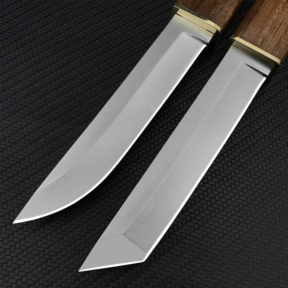 HUAAO 2Pcs set Black Whirlwind Tactical Katana Knife Fixed Blade Hunting Knife Rosewood Handle D2 Combat Survival Gear Portable Outdoor Camping Tool