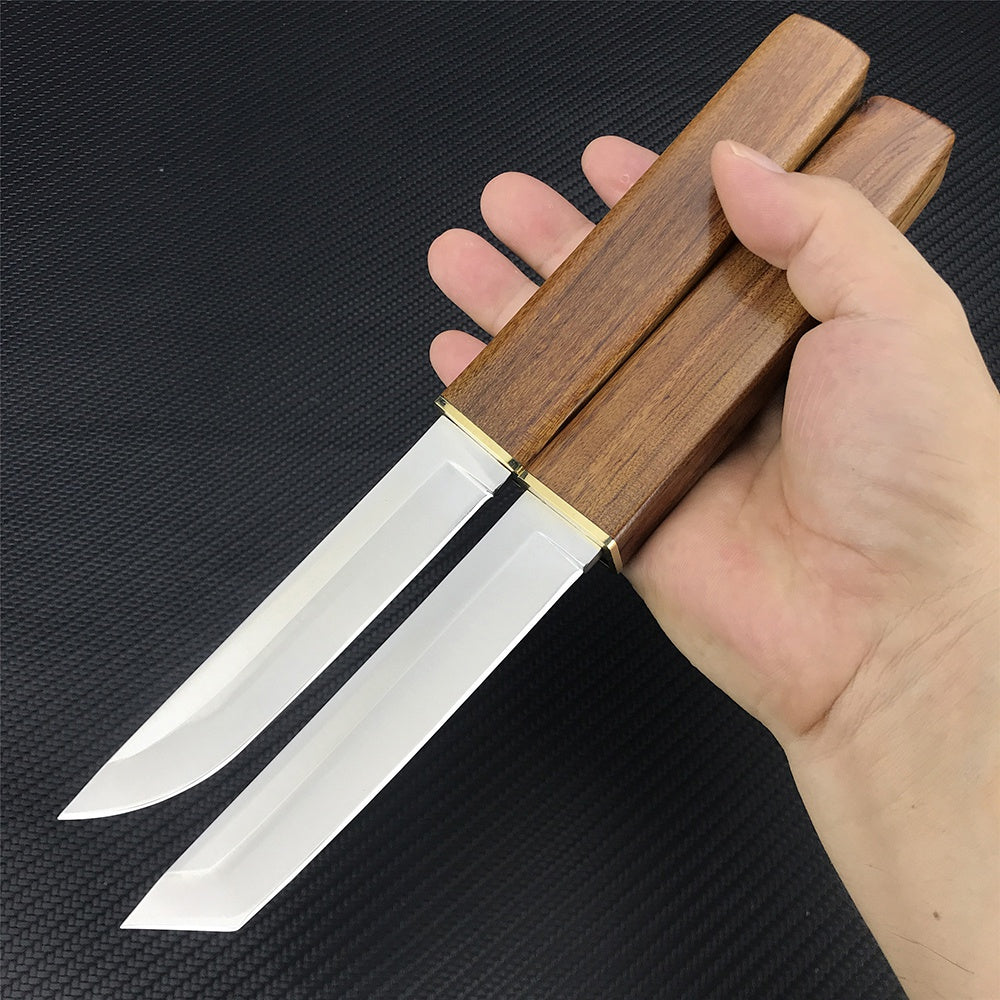 HUAAO 2Pcs set Black Whirlwind Tactical Katana Knife Fixed Blade Hunting Knife Rosewood Handle D2 Combat Survival Gear Portable Outdoor Camping Tool