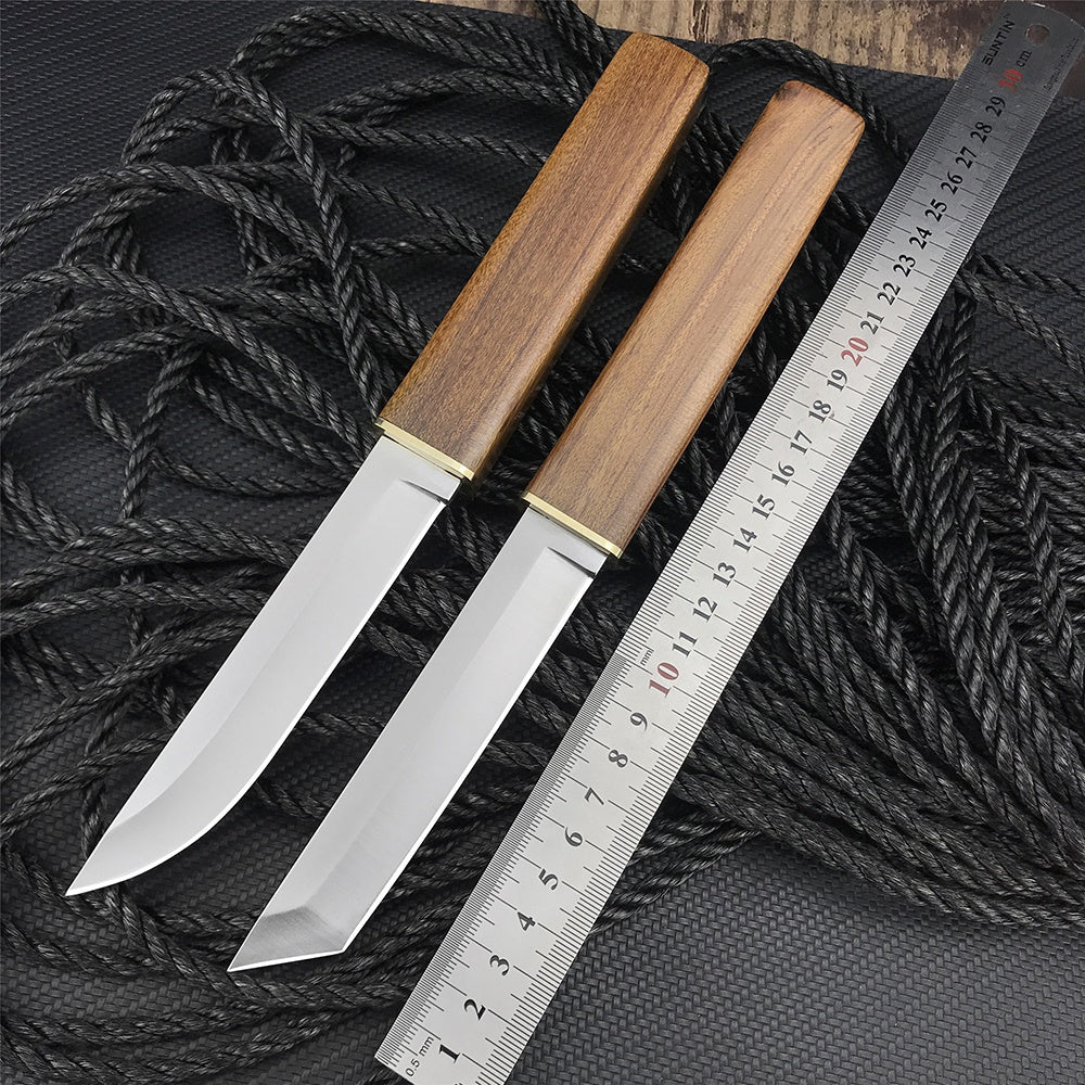 HUAAO 2Pcs set Black Whirlwind Tactical Katana Knife Fixed Blade Hunting Knife Rosewood Handle D2 Combat Survival Gear Portable Outdoor Camping Tool