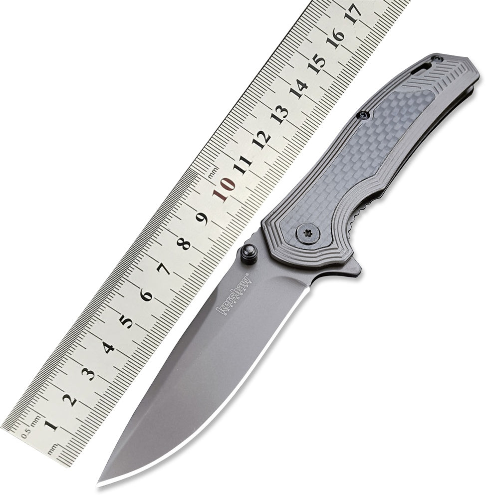 Kershaw 8310 Fringe Assisted Flipper 3" Ti Carbo-Nitride Drop Point Blade and Stainless Steel Handles with Carbon Fiber Insert