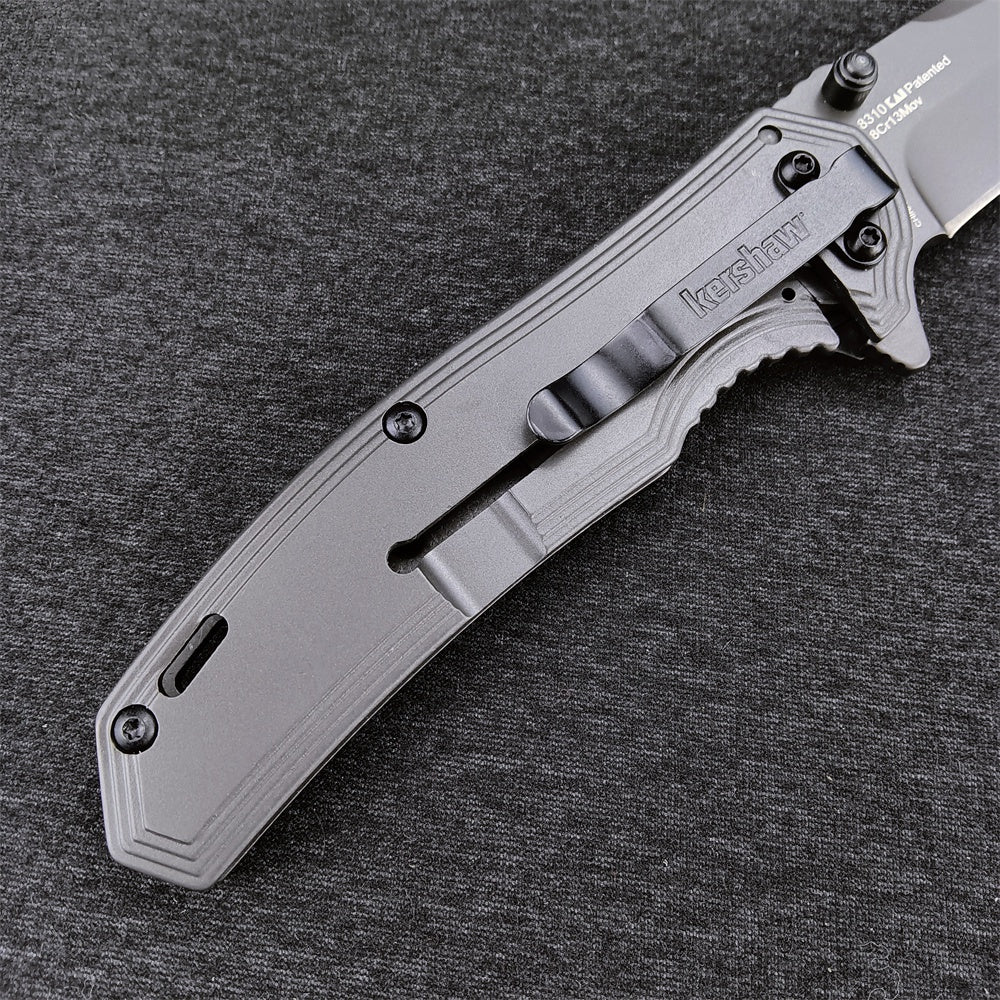 Kershaw 8310 Fringe Assisted Flipper 3" Ti Carbo-Nitride Drop Point Blade and Stainless Steel Handles with Carbon Fiber Insert