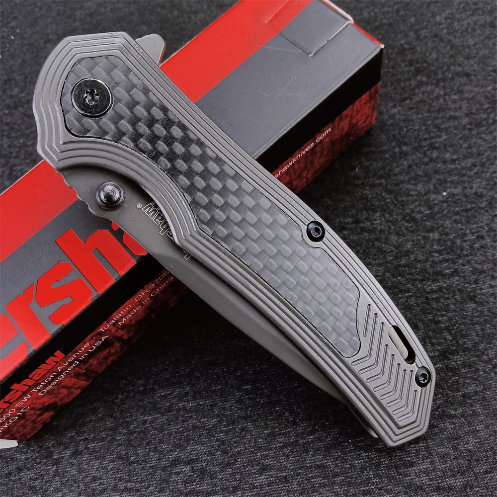 Kershaw 8310 Fringe Assisted Flipper 3" Ti Carbo-Nitride Drop Point Blade and Stainless Steel Handles with Carbon Fiber Insert