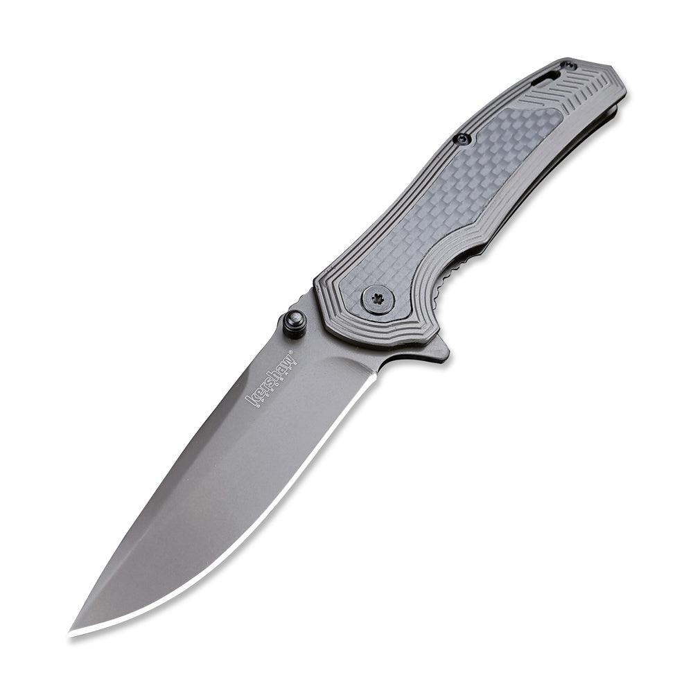 Kershaw 8310 Fringe Assisted Flipper 3" Ti Carbo-Nitride Drop Point Blade and Stainless Steel Handles with Carbon Fiber Insert