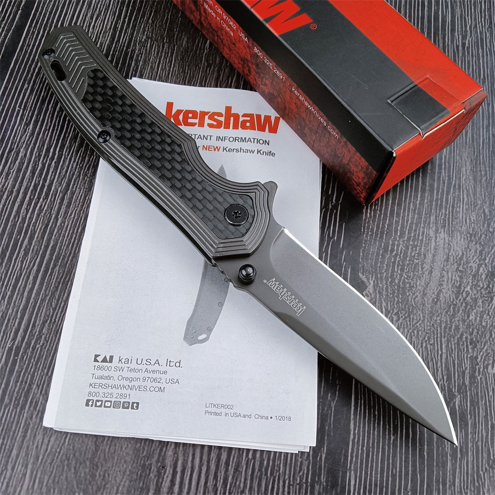 Kershaw 8310 Fringe Assisted Flipper 3" Ti Carbo-Nitride Drop Point Blade and Stainless Steel Handles with Carbon Fiber Insert