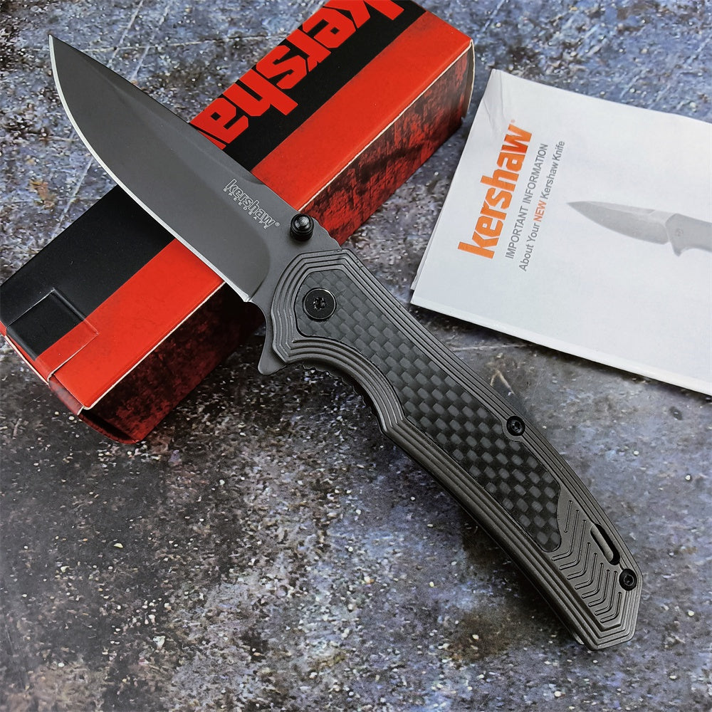 Kershaw 8310 Fringe Assisted Flipper 3" Ti Carbo-Nitride Drop Point Blade and Stainless Steel Handles with Carbon Fiber Insert
