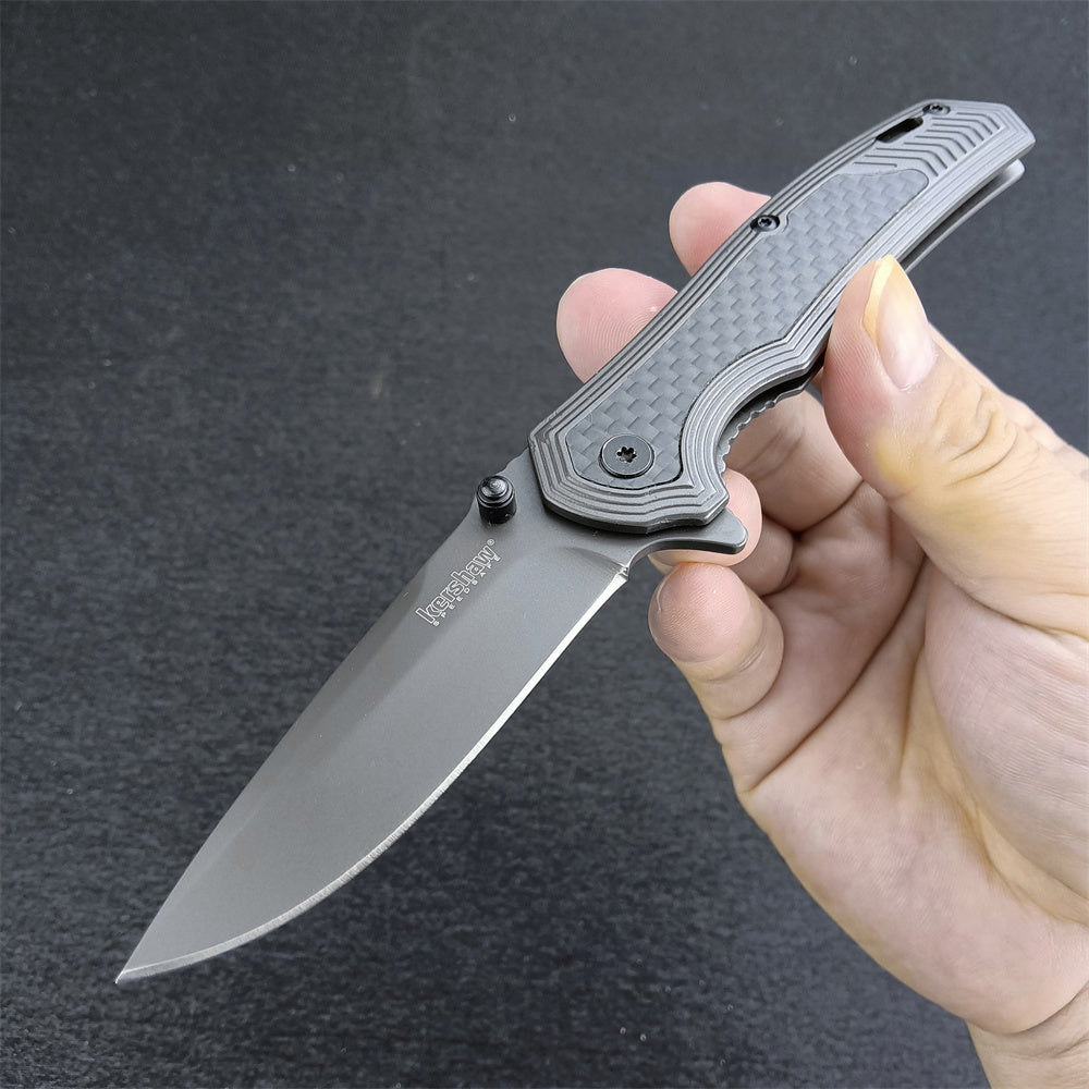 Kershaw 8310 Fringe Assisted Flipper 3" Ti Carbo-Nitride Drop Point Blade and Stainless Steel Handles with Carbon Fiber Insert