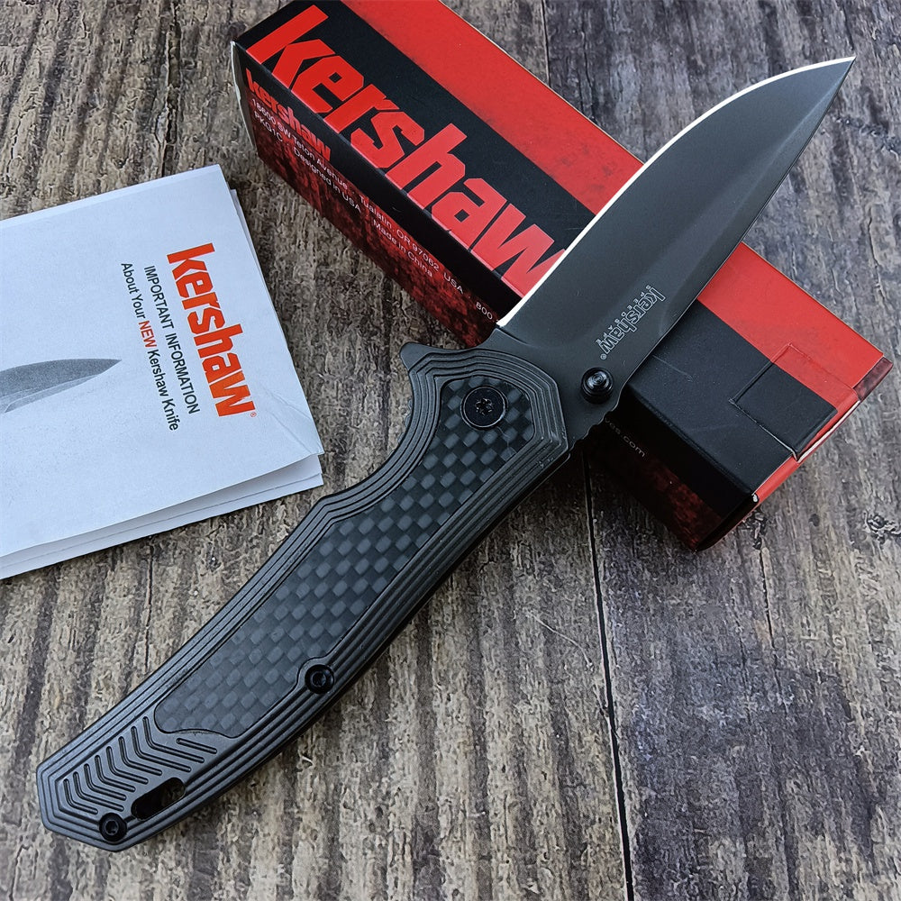 Kershaw 8310 Fringe Assisted Flipper 3" Ti Carbo-Nitride Drop Point Blade and Stainless Steel Handles with Carbon Fiber Insert