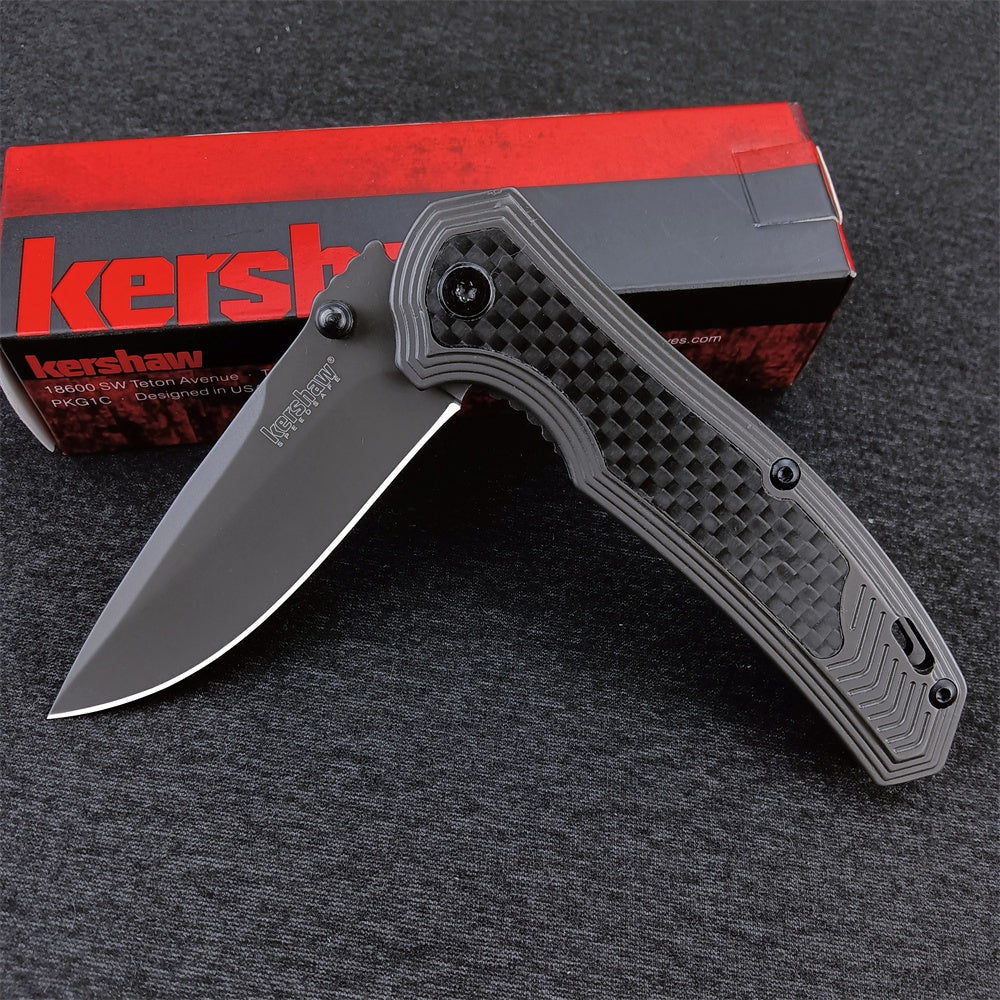 Kershaw 8310 Fringe Assisted Flipper 3" Ti Carbo-Nitride Drop Point Blade and Stainless Steel Handles with Carbon Fiber Insert