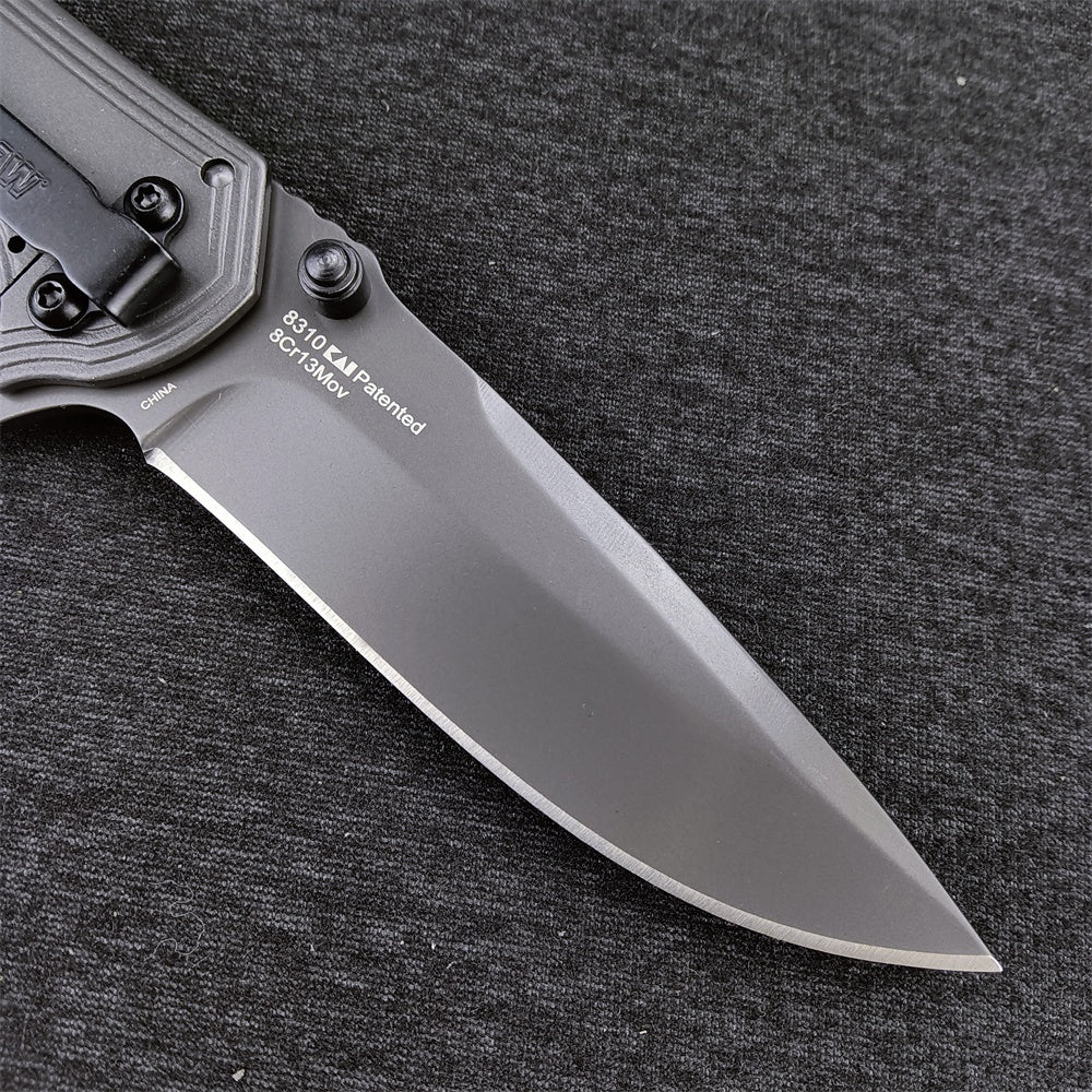 Kershaw 8310 Fringe Assisted Flipper 3" Ti Carbo-Nitride Drop Point Blade and Stainless Steel Handles with Carbon Fiber Insert