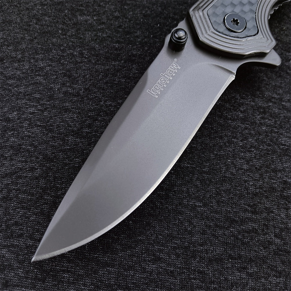 Kershaw 8310 Fringe Assisted Flipper 3" Ti Carbo-Nitride Drop Point Blade and Stainless Steel Handles with Carbon Fiber Insert