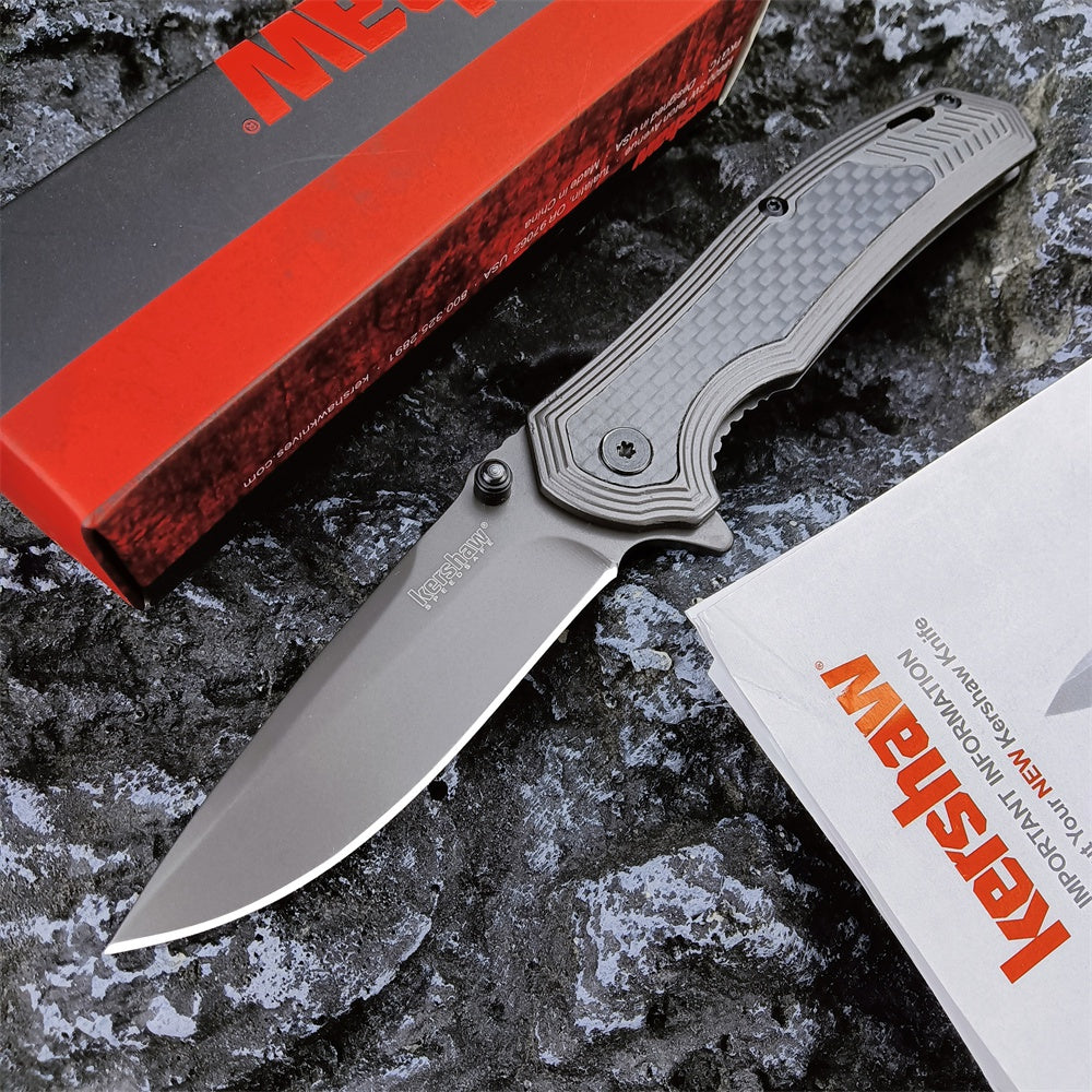 Kershaw 8310 Fringe Assisted Flipper 3" Ti Carbo-Nitride Drop Point Blade and Stainless Steel Handles with Carbon Fiber Insert