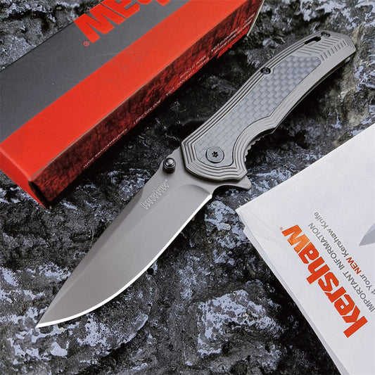 Kershaw 8310 Fringe Assisted Flipper 3" Ti Carbo-Nitride Drop Point Blade and Stainless Steel Handles with Carbon Fiber Insert