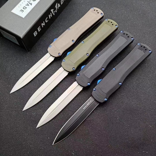 Tactical Spring Knives Benchmade 3400 Autocrat AUTO OTF Knife 3.71 Inch Satin S30V Double Edge Dagger Blade, Black G10 Handles self defence Switchblade Knife