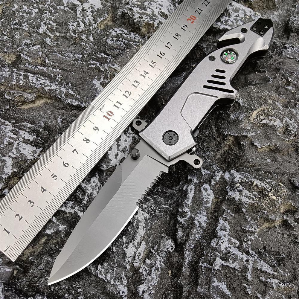 New EXTREMA RATIO Launch Semi-automatic Pocket Knife Spring Assisted Opening Folding Knife (aluminum Handle 440 Blade+ Compass +Seat Belt Cutter+Glass Breaker）Outdoor Camping Survival Tools