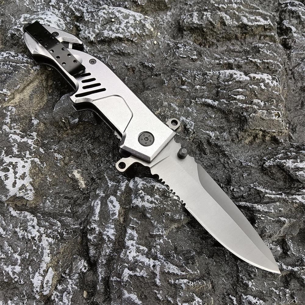 New EXTREMA RATIO Launch Semi-automatic Pocket Knife Spring Assisted Opening Folding Knife (aluminum Handle 440 Blade+ Compass +Seat Belt Cutter+Glass Breaker）Outdoor Camping Survival Tools