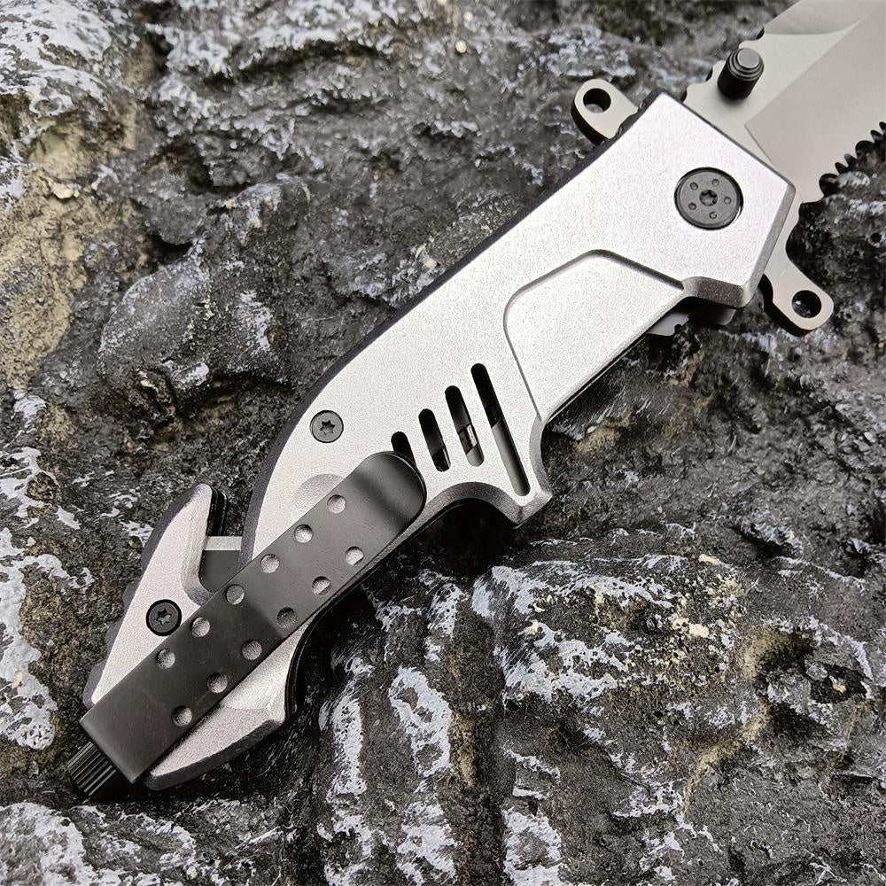 New EXTREMA RATIO Launch Semi-automatic Pocket Knife Spring Assisted Opening Folding Knife (aluminum Handle 440 Blade+ Compass +Seat Belt Cutter+Glass Breaker）Outdoor Camping Survival Tools