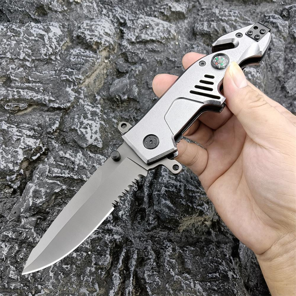 New EXTREMA RATIO Launch Semi-automatic Pocket Knife Spring Assisted Opening Folding Knife (aluminum Handle 440 Blade+ Compass +Seat Belt Cutter+Glass Breaker）Outdoor Camping Survival Tools