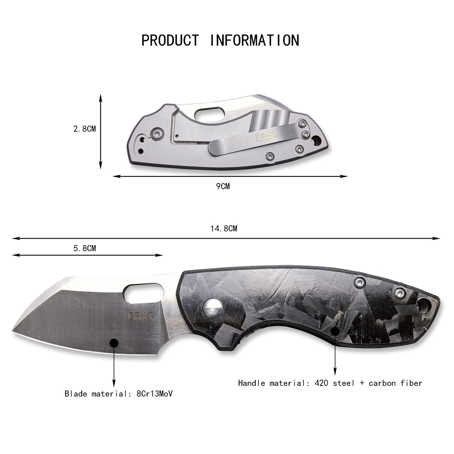 CRKT Flat Out EDC Folding Pocket Knife: , Carbon fiber Handle Everyday Carry, Satin Blade, Assisted Open, Frame Lock, Deep Carry Pocket Clip 5311CF