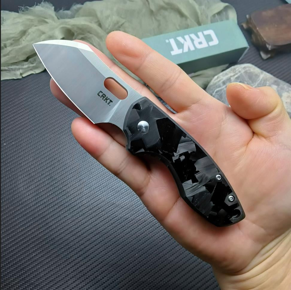 CRKT Flat Out EDC Folding Pocket Knife: , Carbon fiber Handle Everyday Carry, Satin Blade, Assisted Open, Frame Lock, Deep Carry Pocket Clip 5311CF