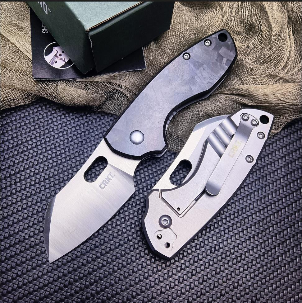 CRKT Flat Out EDC Folding Pocket Knife: , Carbon fiber Handle Everyday Carry, Satin Blade, Assisted Open, Frame Lock, Deep Carry Pocket Clip 5311CF