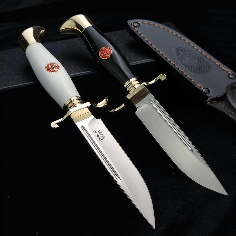 EW Russian Finka NKVD (KGB) Wit Fixed Blade Knife 95X18 Mirror Polish Drop-Point Blade Black/White Acrylic Handle Black Sheath Camping Hunting Jungle Stright Knife (2 style)