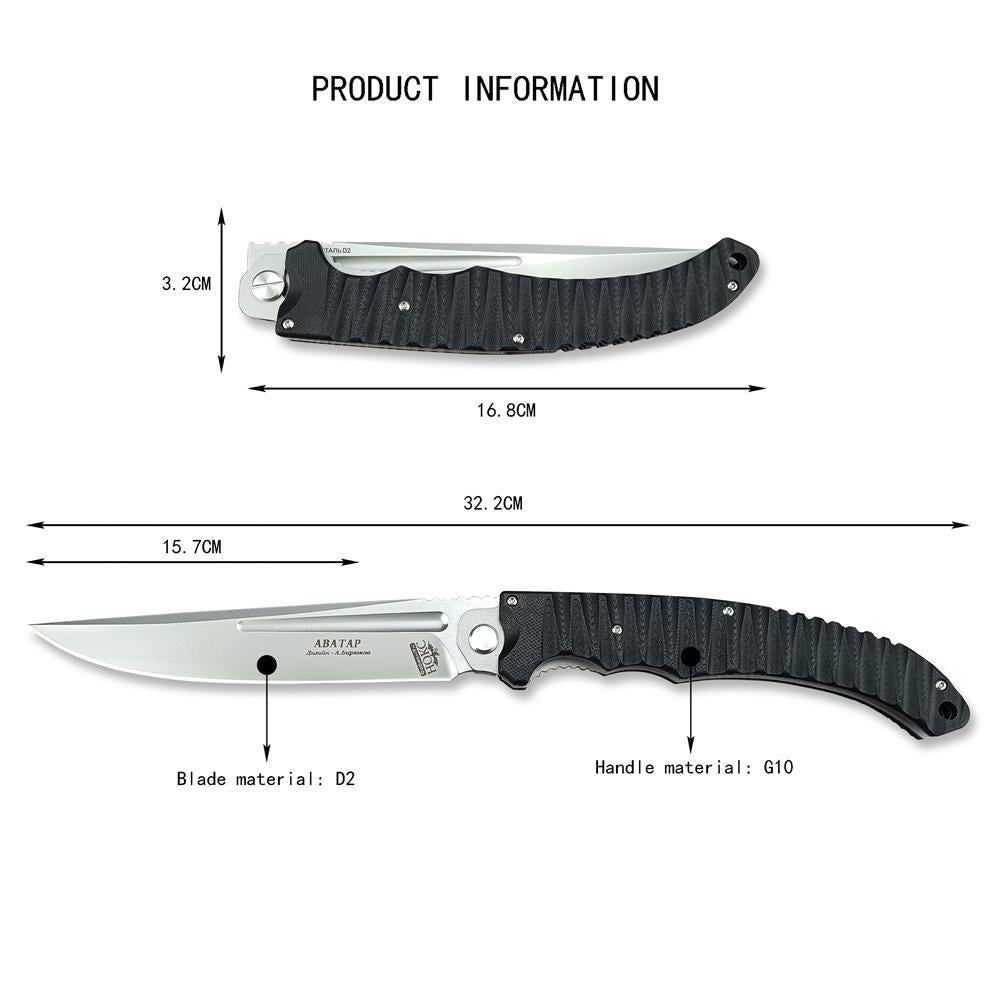 12" Hokc ABATAB Knife D2 Blade BLACK G10  Folding Pocket Knife EDC Hunting