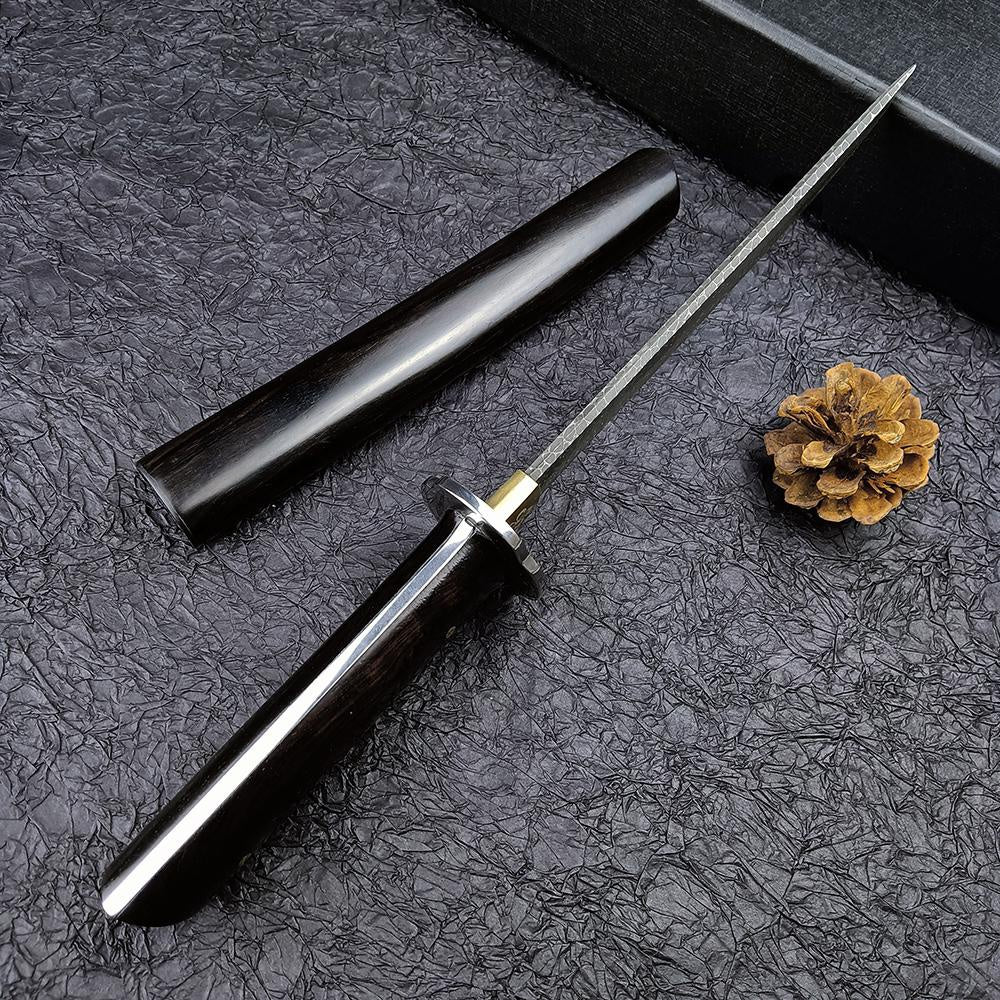 7" 8Cr13Movv Blade Straight Knife for Hunting, Tactical Outdoor Self Defense Japanese Samurai Knife Fixed Blade Wilderness Camping Long Saber Men Collector Gift