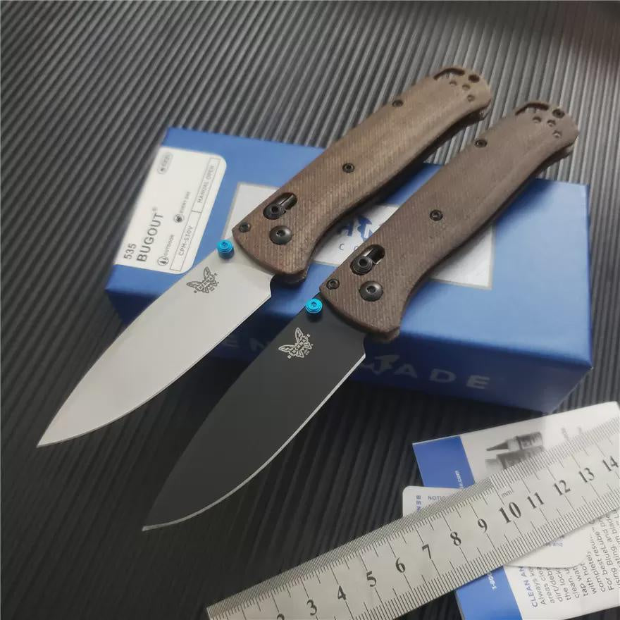 BENCHMADE BUGOUT AXIS Folding Knife S30V Satin Blade Linen Handle Outdoor Camping Knife EDC Pocket Tool
