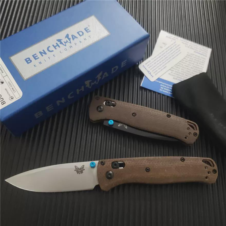BENCHMADE BUGOUT AXIS Folding Knife S30V Satin Blade Linen Handle Outdoor Camping Knife EDC Pocket Tool