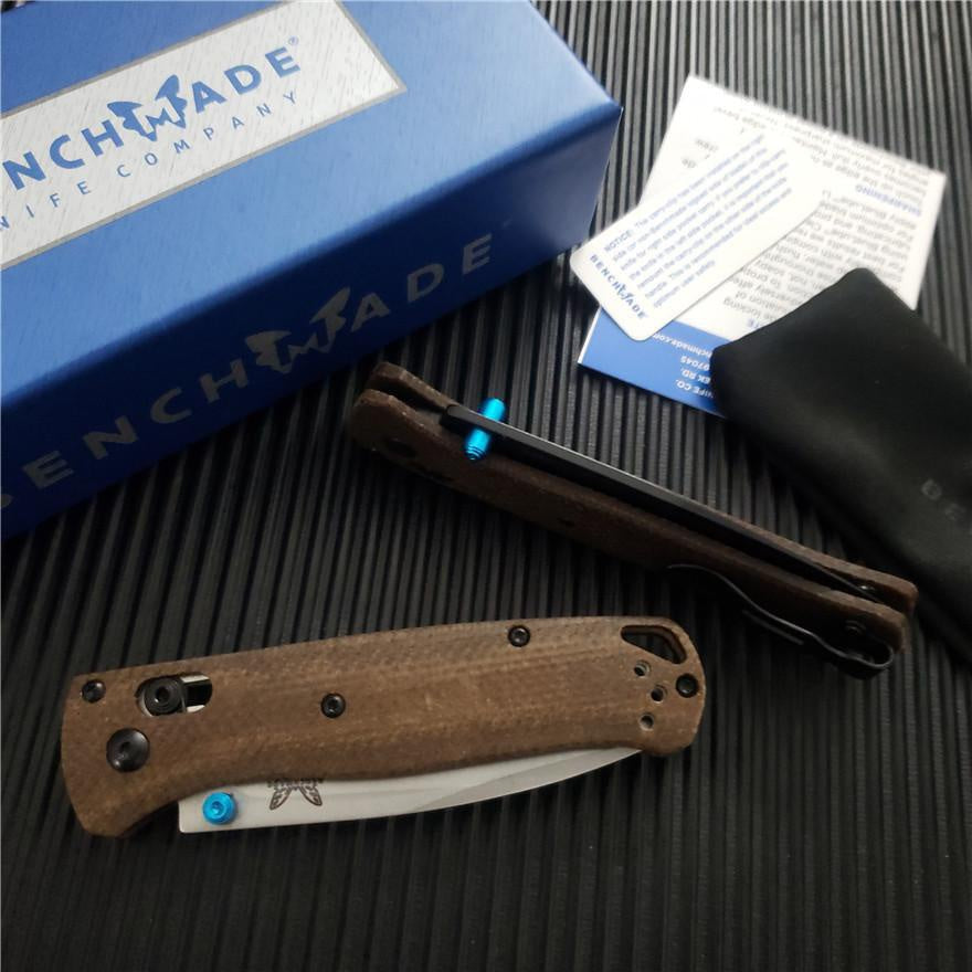 BENCHMADE BUGOUT AXIS Folding Knife S30V Satin Blade Linen Handle Outdoor Camping Knife EDC Pocket Tool