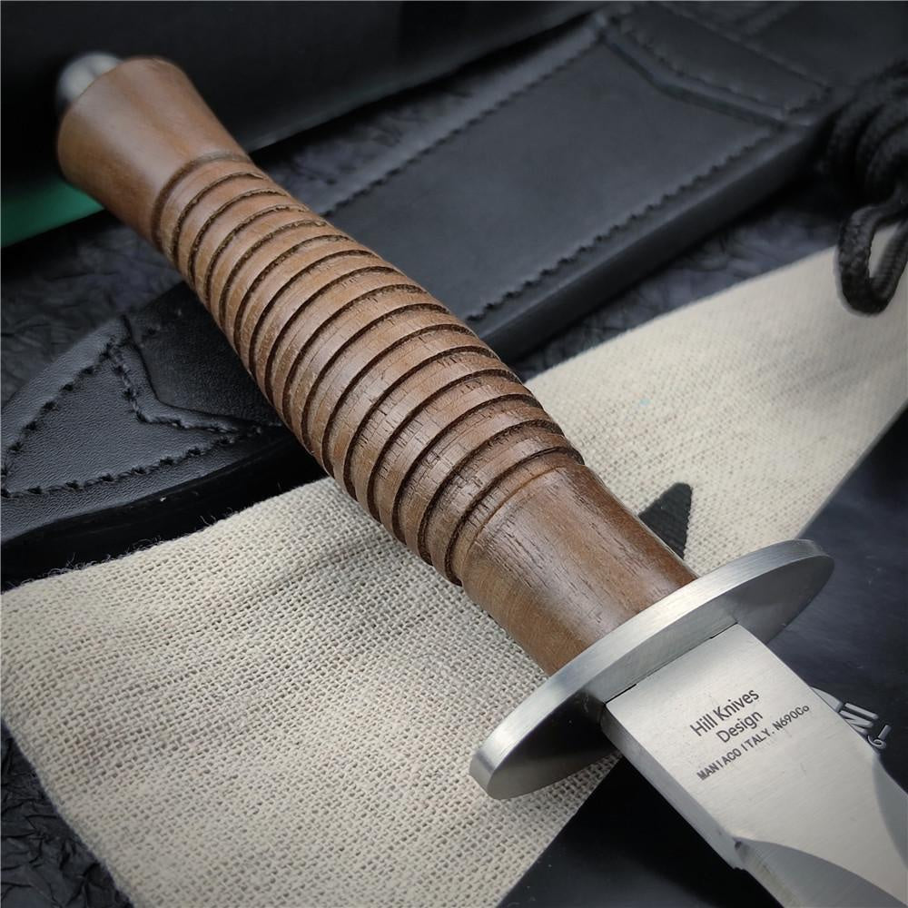 FOX 593 Outdoor Hunting Combat Bayonet Knife Tactical Folding Knife Dagger Survival Army Military Knife Blade with Cowhide Sheath