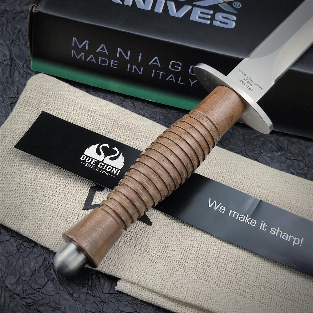 FOX 593 Outdoor Hunting Combat Bayonet Knife Tactical Folding Knife Dagger Survival Army Military Knife Blade with Cowhide Sheath