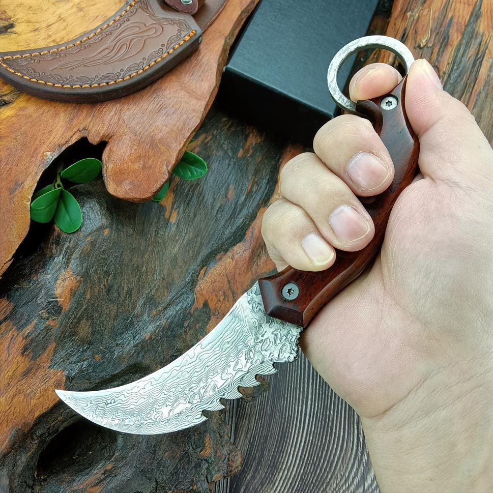 dinosaur Damascus steel Hawk Claw Blade Tactical Outdoor Handle  Blade Pocket  BLADE Neck Knife claw saber tactical survival edc  self-defense Claw knife