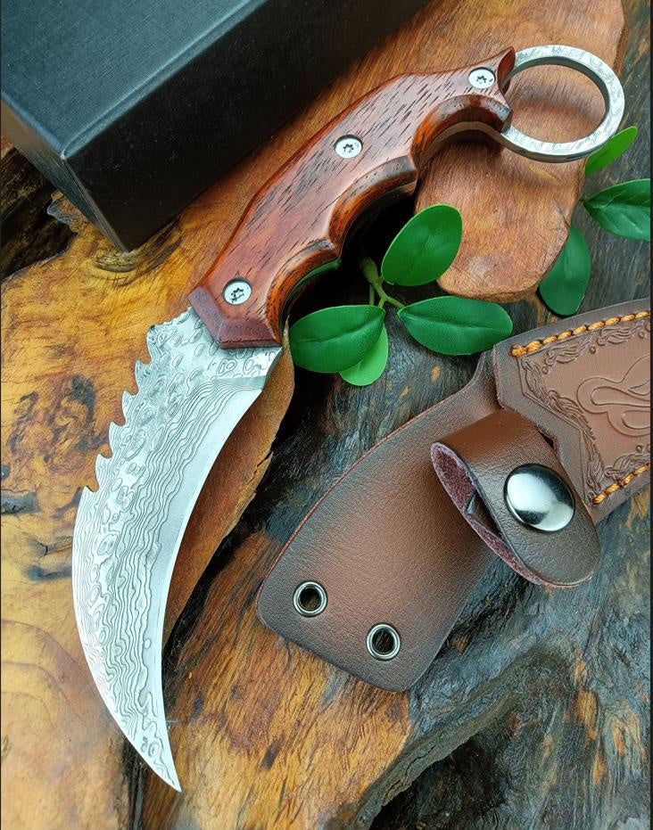 dinosaur Damascus steel Hawk Claw Blade Tactical Outdoor Handle  Blade Pocket  BLADE Neck Knife claw saber tactical survival edc  self-defense Claw knife