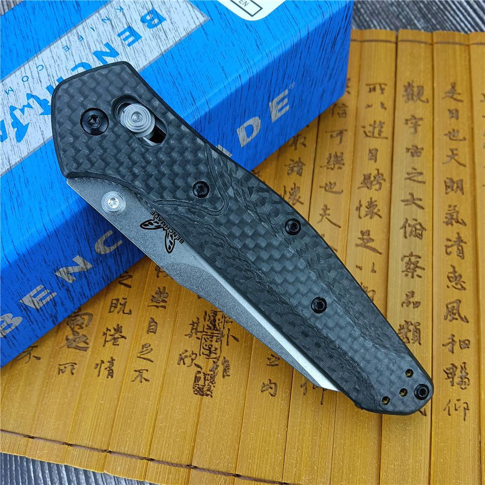 Top Quality Benchmade 940-1 EDC Knife, Reverse Tanto Blade, Plain Edge, Satin Finish, Black Carbon Fiber Handle,outdoor Hunting Tactical Knife